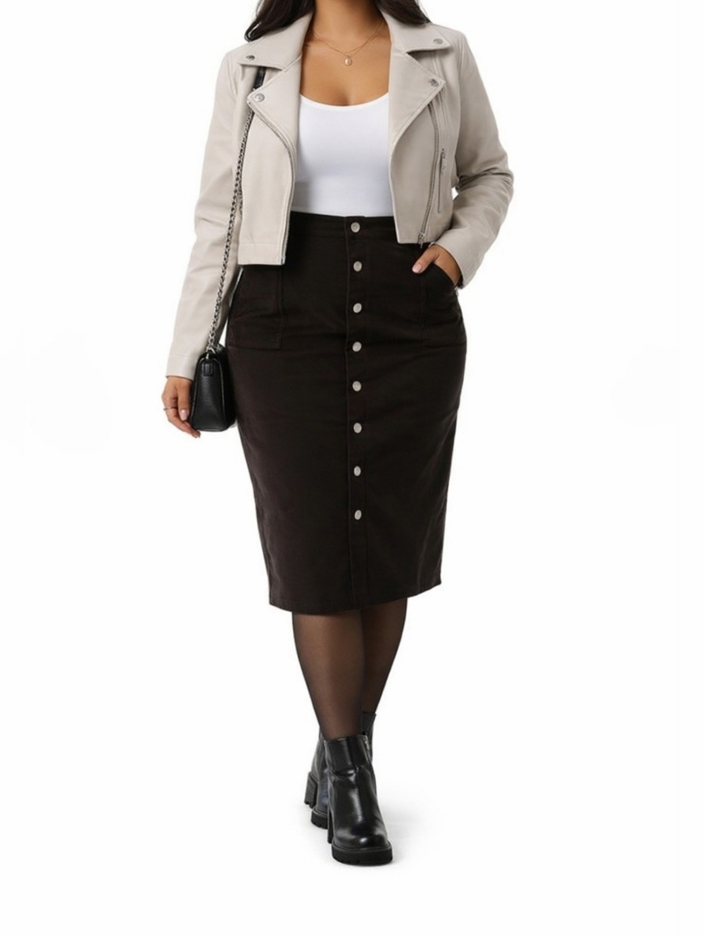32 Degrees Black Button-Front Midi Skirt